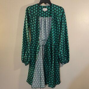 Milly Teal Polka Dot Long Sleeve Wrap Dress